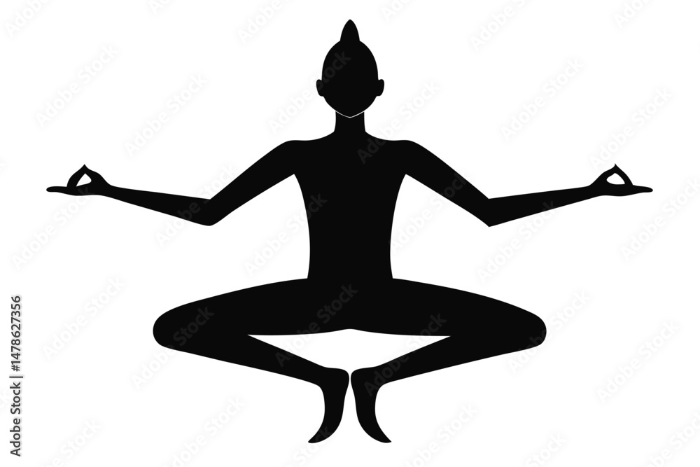 Black Silhouette Yoga in Times Square Style Vector Illustration