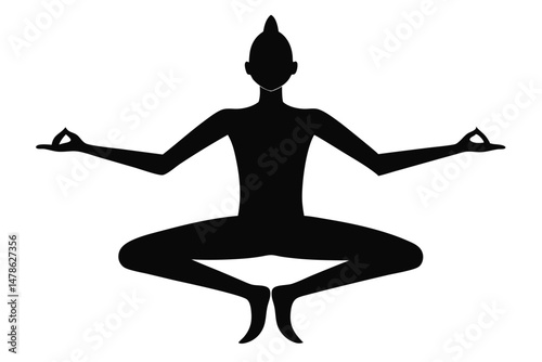 Black Silhouette Yoga in Times Square Style Vector Illustration