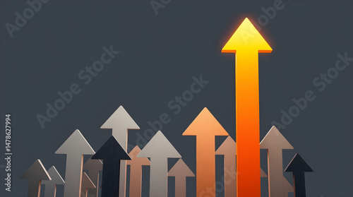 Glowing orange arrow leading the way, leaving others behind in business competition