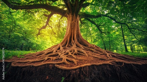 Majestic Ancient Tree Roots in Lush Forest