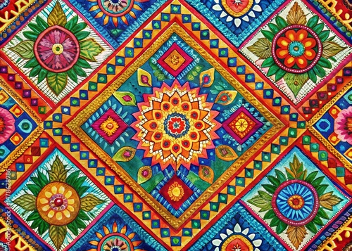 Panoramic Hand-Painted Geometric Textile Pattern Design for Home Decor