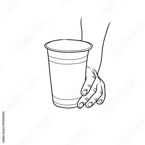 vector of hands holding glasses or plastic cups for juice to take home