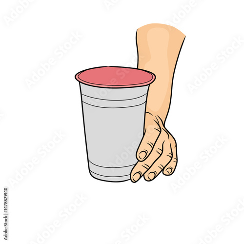 vector of hands holding glasses or plastic cups for juice to take home