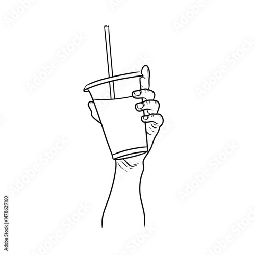 vector of hands holding glasses or plastic cups for juice to take home