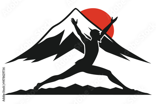 Black Silhouette Yoga with Mount Fuji Vector Illustration