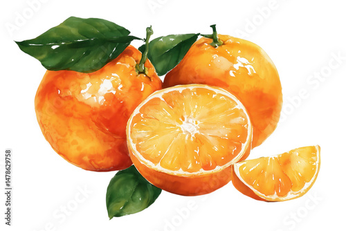 Fresh Oranges With Green Leaves On Transparent Background