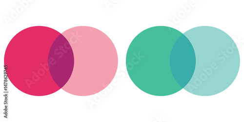 Set of Venn diagram chart vector template two circle color style for presentation, start up project, business strategy, theory basic operation, infographic. Technology logo illustration. Business icon