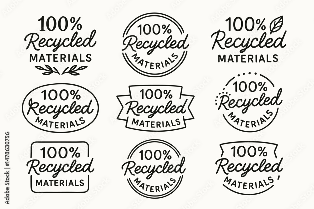 Obraz premium 100% recycled materials eco product labels and sustainability vector badge set