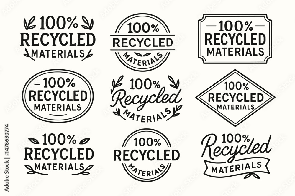 Fototapeta premium 100% recycled materials eco product labels and sustainability vector badge set