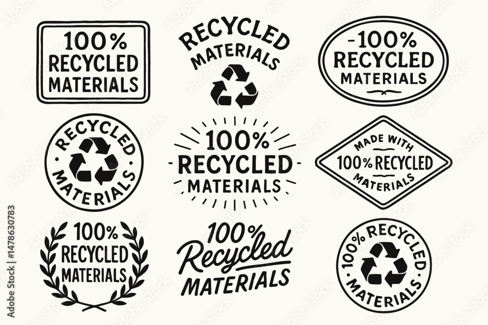 Obraz premium 100% recycled materials eco product labels and sustainability vector badge set