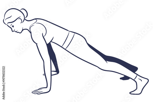 Plank Pose Yoga Asana Silhouette on White Background Illustration