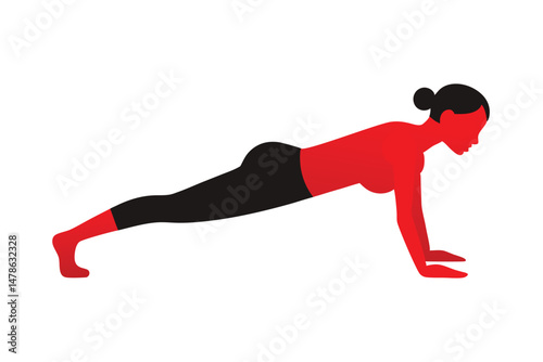 Plank Pose Yoga Asana Silhouette on White Background Illustration