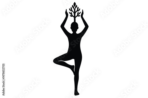 Tree Pose Vrikshasana Yoga Asana in Balance Position Illustration