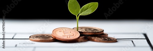 startup investment growth ecosystem concept. New growth emerging from cryptocurrency coins.