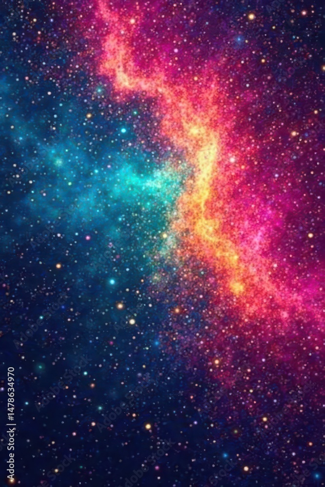 Obraz premium A vibrant cosmic swirl of nebulae in shades of pink, teal, and gold, showcasing a breathtaking celestial tapestry of stars and interstellar dust