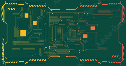 Electronics board. Circuit board electronic hi tech pattern. Vector abstract computer chip. Futuristic circuit board background.