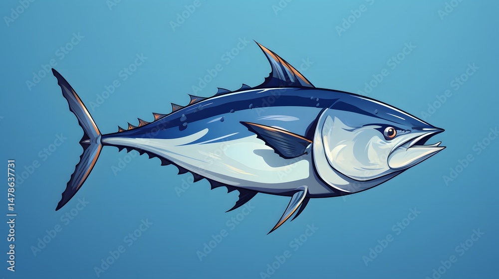 Naklejka premium Colorful Cartoon Vector Background of Tropical Tuna Fish Animal for Design Projects