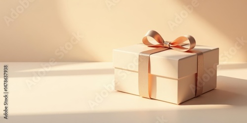 A delicately wrapped present, bathed in soft sunlight, sits on a neutral surface, conveying a sense of elegance and anticipation.