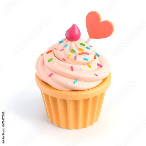 Delicious 3d cupcake with heart decoration celebrating love and sweetness