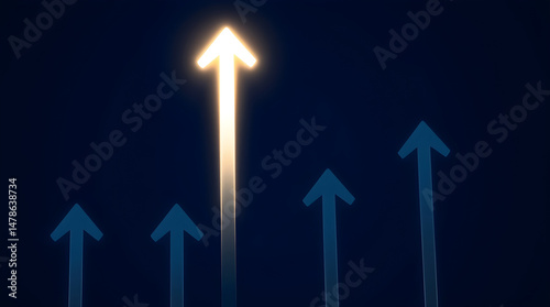 Golden arrow leading the way, surpassing competitors in business growth