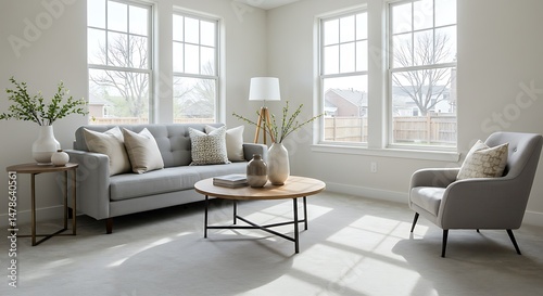 Wallpaper Mural Living room interior with sofa armchair table and large windows in a neutral palette Torontodigital.ca