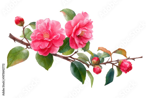 Pink Flower Blossoms with Green Foliage on a Transparent Background