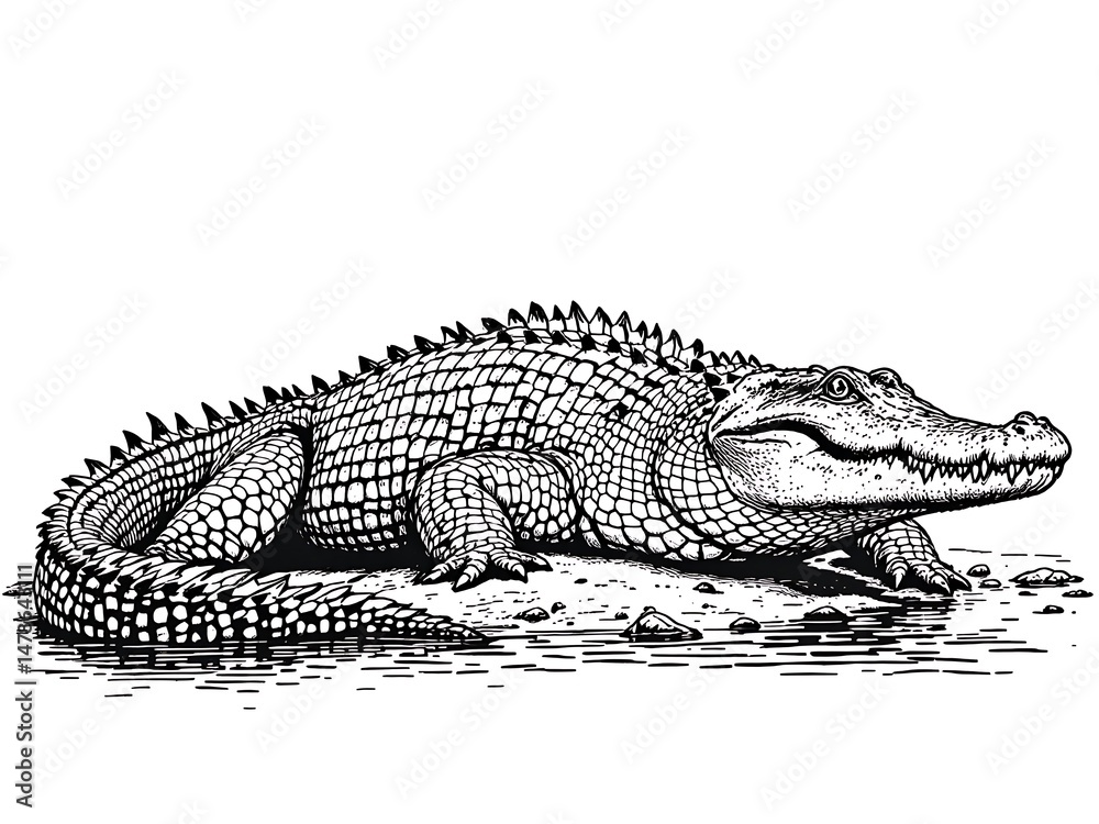 Fototapeta premium Alligator Illustration in Black and White