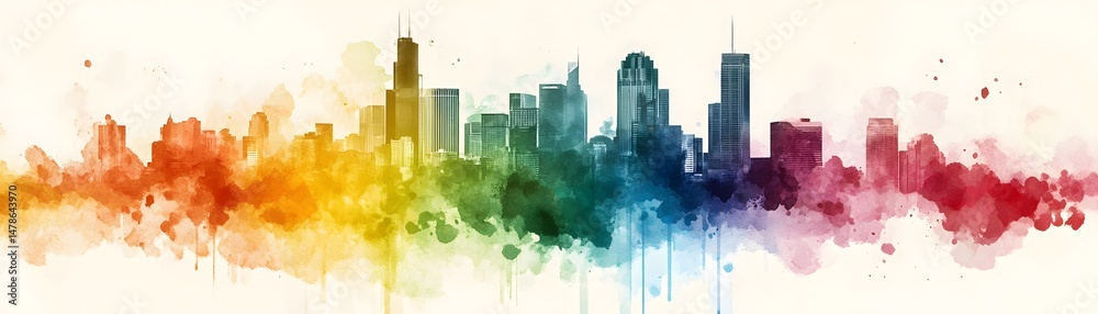 Obraz premium Colorful urban skyline painted with watercolor effects