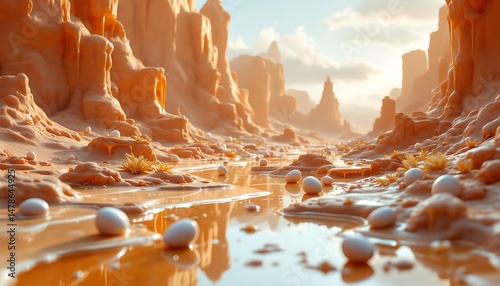 Desert Landscape with Water and Stones