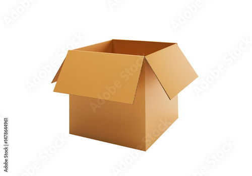 Open empty brown cardboard box, transparent background