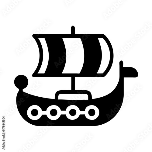  Black Silhouette Icon of a Viking Ship with Sails, Nautical Design