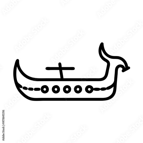 Line Icon of a Viking Ship with Sail, Historical Maritime Design