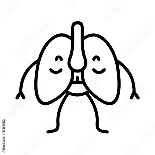  Happy Cartoon Human Lungs with Face and Limbs , Medical Anatomy Vector Illustration