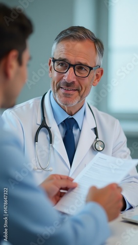 Doctor discussing patients' drug plans during a consultation photo