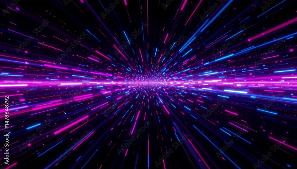Obraz premium Abstract Purple and Blue Neon Light Streaks Dynamic Background Hyper Speed Tunnel