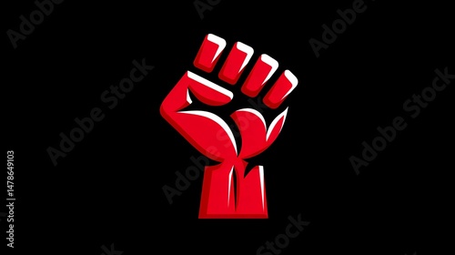 Red fist graphic on black background