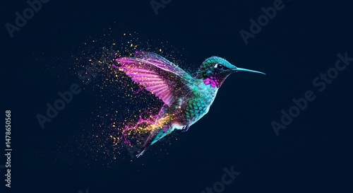 Hummingbird in Flight: A Burst of Neon Color and Energy