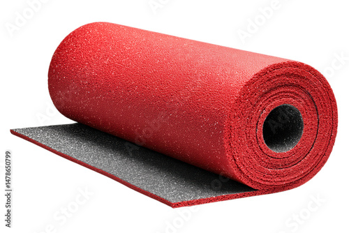Red rolled objects including paint roller toilet paper and carpet On A Transparent Background