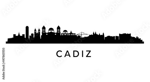 Cadiz Spain Skyline Black Silhouette Landmarks.