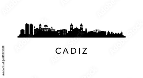 Cadiz Skyline Black vector silhouette Spain.