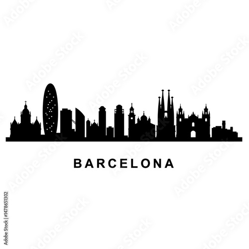 Barcelona Skyline Silhouette with Spain.