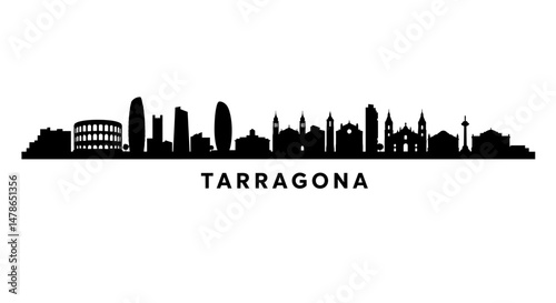 Tarragona Spain Skyline Silhouette Vector.