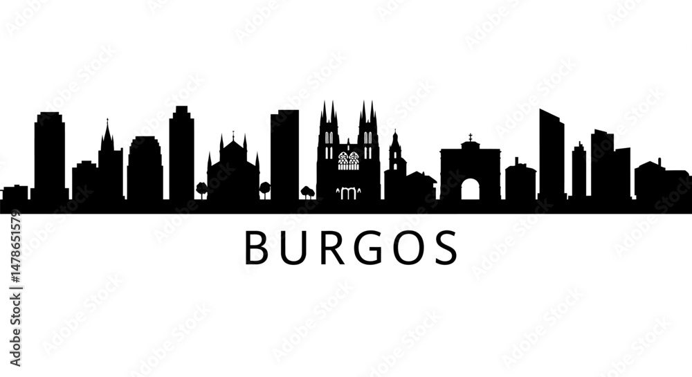 Naklejka premium Burgos Skyline Spain Cityscape Silhouette.
