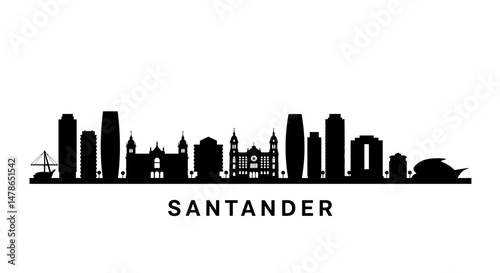 Santander Spain Skyline Silhouette Black White.