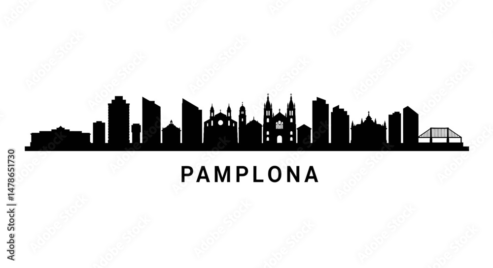 Obraz premium Pamplona Skyline with Spain Cityscape Silhouette.
