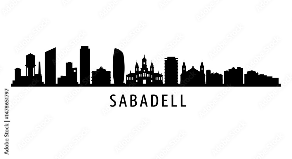 Naklejka premium Sabadell Skyline Silhouette with Black and White.