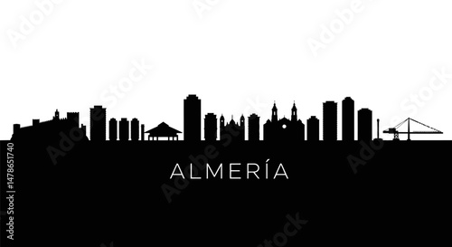 Almeria Spain Skyline Black Silhouette Vector.