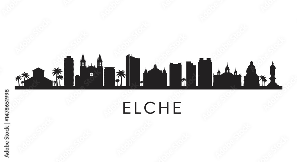 Fototapeta premium Elche Spain Skyline Silhouette with Vector, and Black.