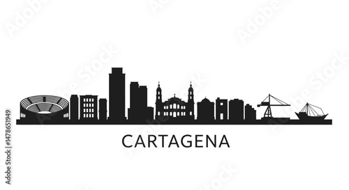 Cartagena skyline with Colombia, and vector silhouette.