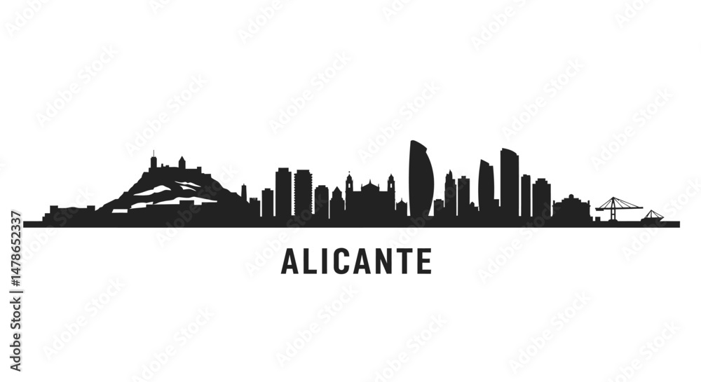 Naklejka premium Alicante Spain Skyline Silhouette Black.